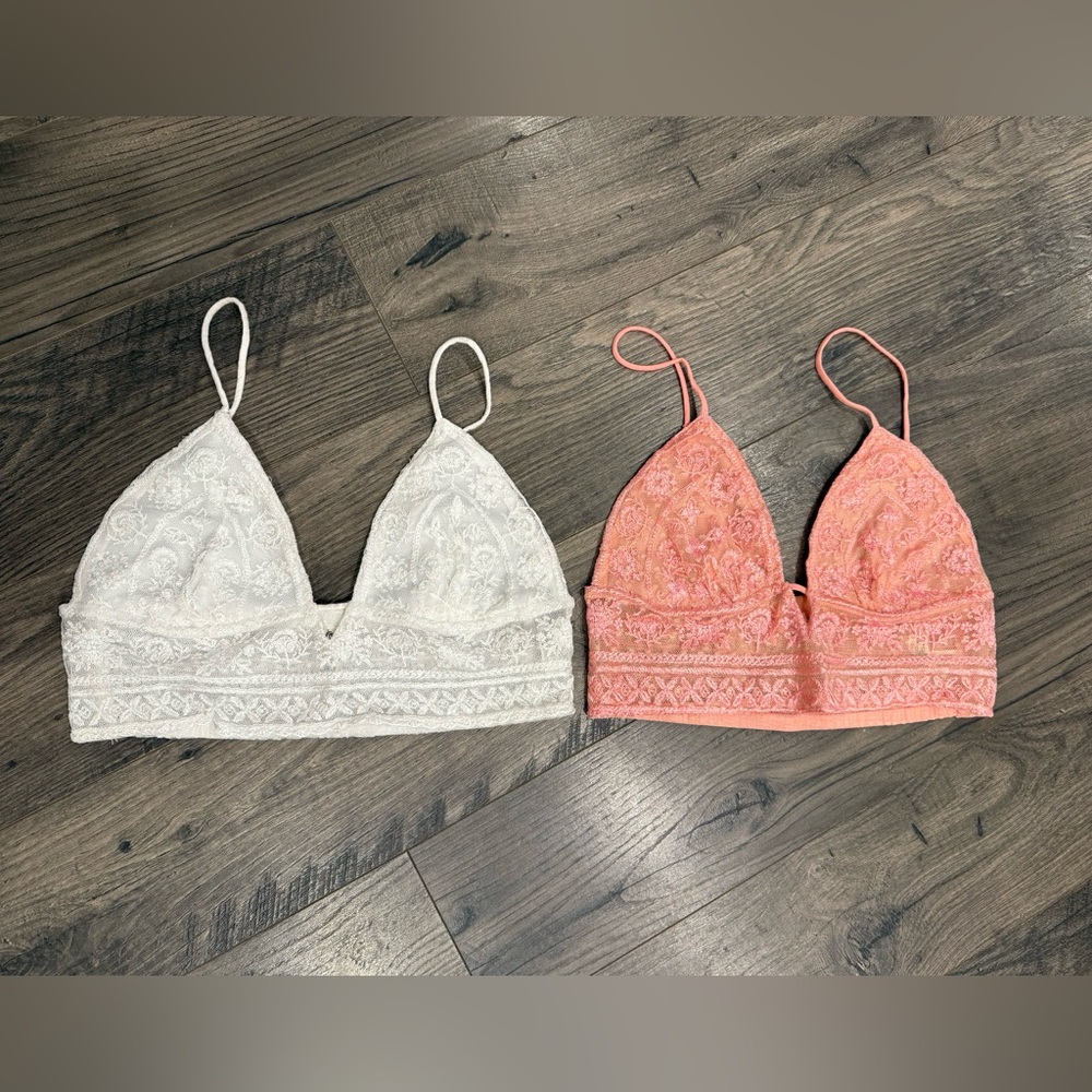 Free People Lace Bralettes, Size Small, White & Pink, Intimates, Bra